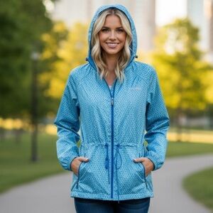 NWOT Women's Columbia Teal Printed Windbreaker Rain Jacket Size MEDIUM